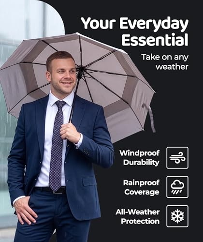 Image of Repel Windproof Travel Umbrella - Compact & Withstands Winds up to 100MPH, Strongest Premium Auto Folding Umbrella for Rain and Sun - Durable, Light & Portable for Women & Men, Fits Backpacks & Cars