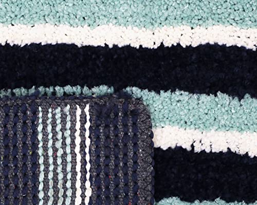 Image of THE HOME TALK Cotton Bathmats | Water Absorbent Runners | Regular Striped Rugs | Floor Mats for Kitchen, Bathroom & Sink | Ultra Soft Mats | Non-Slip Store (Blue Waves, 40x60 CM)