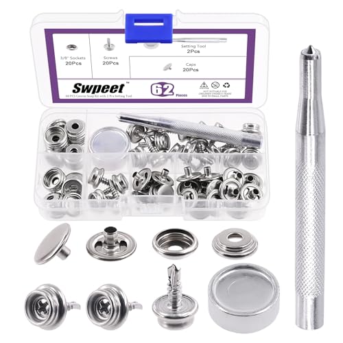 Swpeet 62Pcs Canvas Snap Kit, Stainless Steel Marine Grade Canvas and Upholstery Boat Cover Snap...