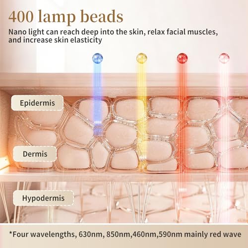 Image of Red Light Mask 4 Color Light Therapy for Face,with 240 LED Mask,1800mAh Rechargeable Controller,850nm Near Infrared Yellow&Blue Modes timer for 10 minutes 3 energy levels Anti-Aging at Home & Travel