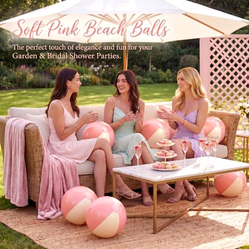 Chitidr 6 Pcs Pink White Beach Balls Inflatable, 17 Inch Pink and White - image 8