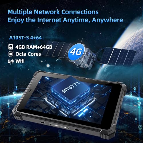 Image of Rugged A10ST-S Android 10 Industrial Tablet, 4G LTE, 8MP+16MP, 4GB+64GB, 10000mAh Battery, WiFi, GPS, NFC, 700nit, 1280x800 IPS, IP68 Waterproof