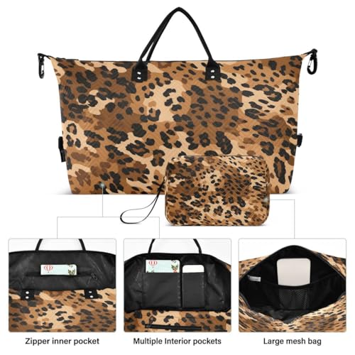 Brown Leopard Print Color Travel Duffle Bag Gym Bag Weekender Bags with Toiletry Bag Travel Trip Tote Bag2