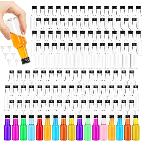 Alotpower Mini Liquor Bottles 50ml/1.7oz 120Pack, Plastic Shot Bottles with Caps-Empty Mini Salad Dressing Bottles with Funnels for Weddings,Party Favors(1.7fl.oz,Set of 120) Cover