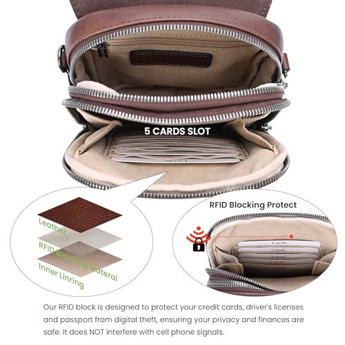 Image of HESHE Small Leather Crossbody Bag for Women RFID Phone Purse with Card Slot | Anti Theft,Genine Leather,Wide Adjustable Strap,Multi-Pocket Fits 6.9 inch Phone Trendy Shoulder Cross Body Bag for Daily,Travel