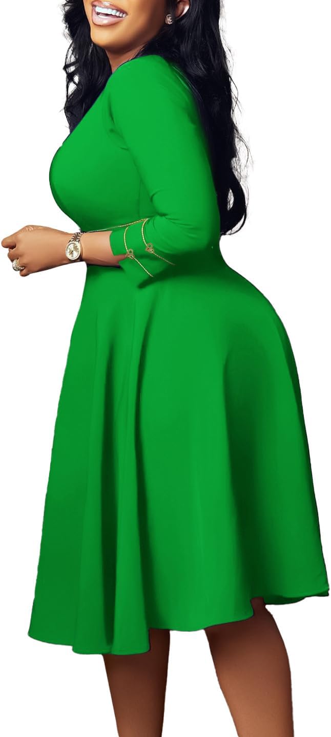 Elainone Women 3/4 Sleeve A-line Wedding Guest Dress Church Semi Formal Casual Midi Dresses for Cocktail Prom Tea Party - Image 2