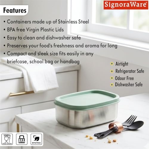 Image of Signoraware Icy Cool Stainless Steel Container (175ml, Egreen)