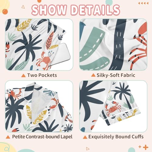 senya Colorful Summer with Crab Satin Summer Pajama Sets Silk Short Sleeve Button Down Sleepwear3