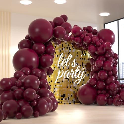 Image of 150PCS Burgundy Balloons Garland Arch Kit, Different Sizes (18 /12 /10 /5 Inch) Dark Red Maroon Matte Latex Balloon Set for Anniversary, Wedding, Birthday Party Decorations