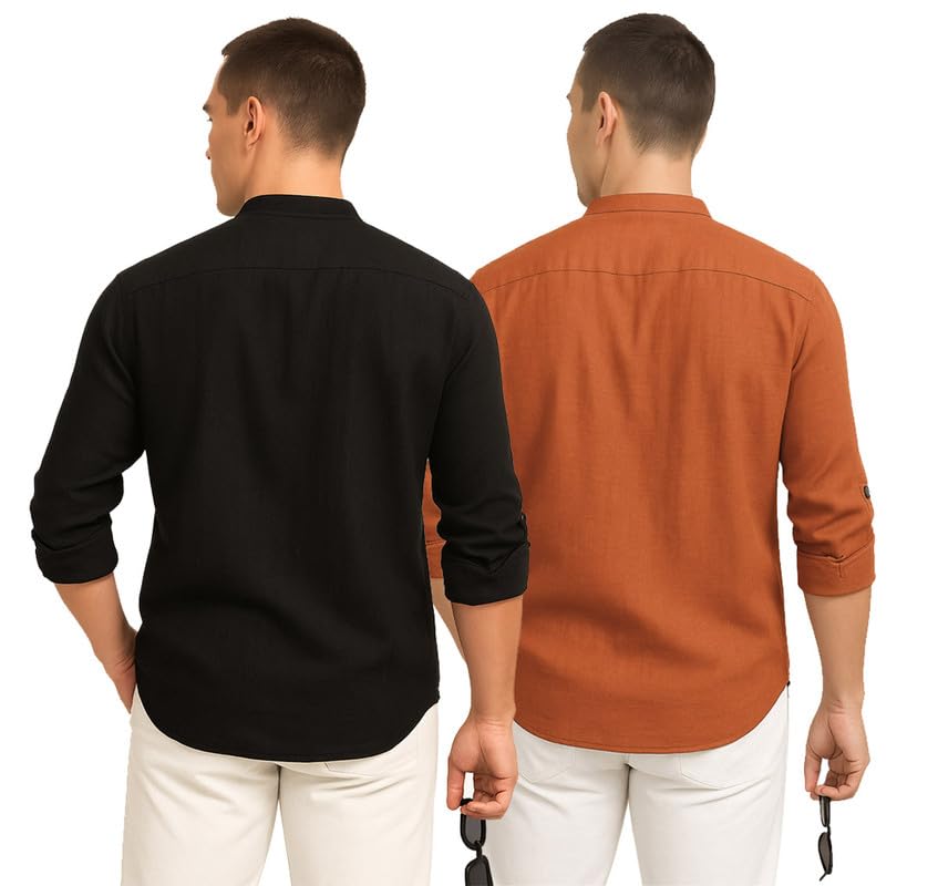 Image of DEELMO Combo of Men's Cotton Blend Solid Regular Fit Full Sleeve Short Kurta | Men's Trendy Short Kurta Pack of 2