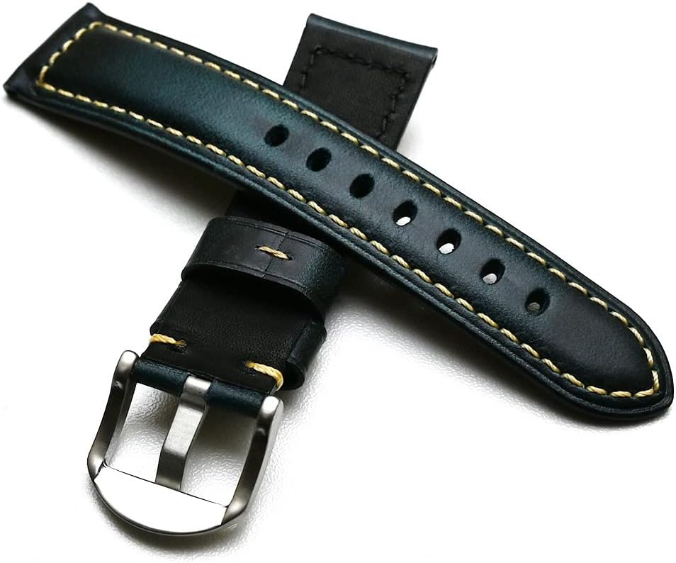 Handmade Brown Black Leather Strap Men's Straps Pin Buckle Stainless Steel