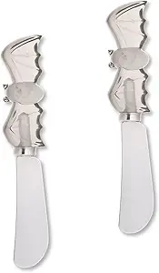 Supreme Housewares Bat Cheese Spreader Set, Transparent Polyresin Handle with Stainless Steel Blade, for Cheese, Cream, and Dips, Black, 5.5 Inch, Set of 2