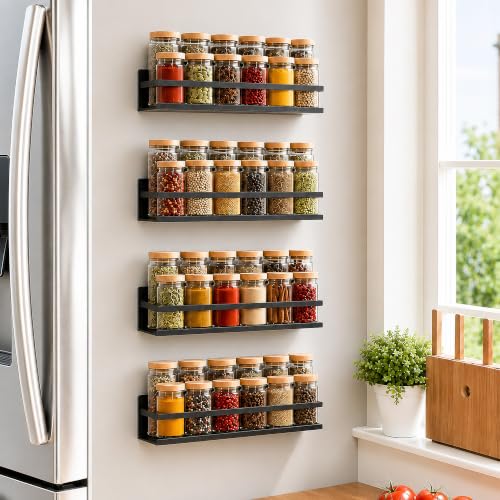 SMRCAD Metal Magnetic Spice Rack 4-Pack – Heavy-Duty, Rust-Resistant