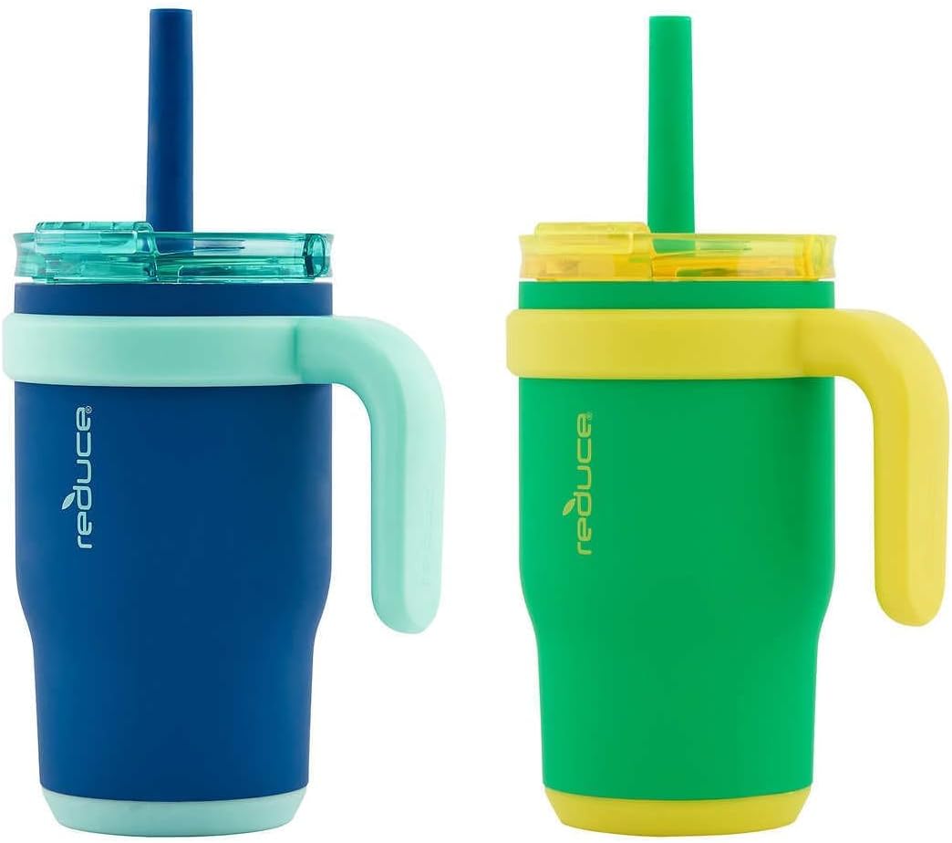 REDUCE 14oz Coldee Tumbler with Handle for Kids Leakproof Insulated Stainless Steel Mug with Lid & Straw –Spill Proof Chew-Resistant Straw 2 Pack - Image 3