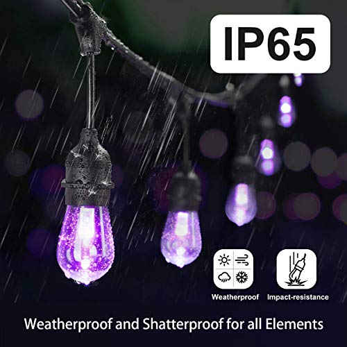 DGO 48FT Outdoor Patio Lights, RGB Cafe String Lights with 15 E26 S14 Shatterproof Edison Bulbs, Commercial Grade Dimmable String Lights for Bistro Backyard Garden, Remote Controllers - Image 4