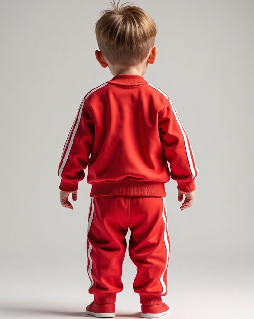 Kwikk Traders Baby Boy's Sweatsuit Casual 2 Piece Outfits Color Block Round Neck and Jogger Pants Set Casual Tracksuit Long Sleeve Sweatsuit +Pants Outfit Set (Red, 1-2 Year)