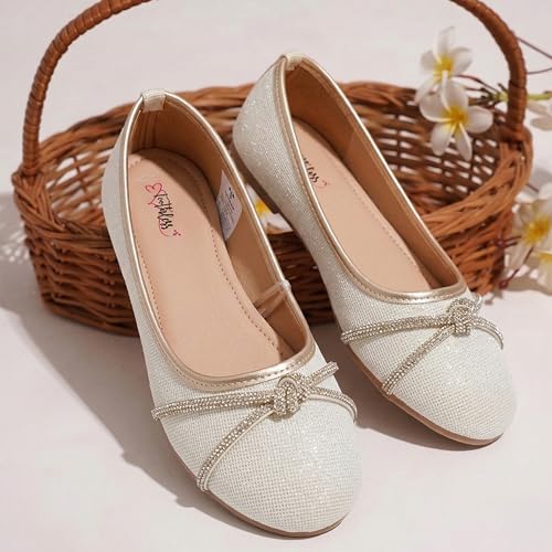 Image of toothless Kids Girls Belly Shoes | Shimmer Ballerinas with Rhinestone Detail | Comfortable Slip-On Ballet Flats, Festive Occasions & Weddings