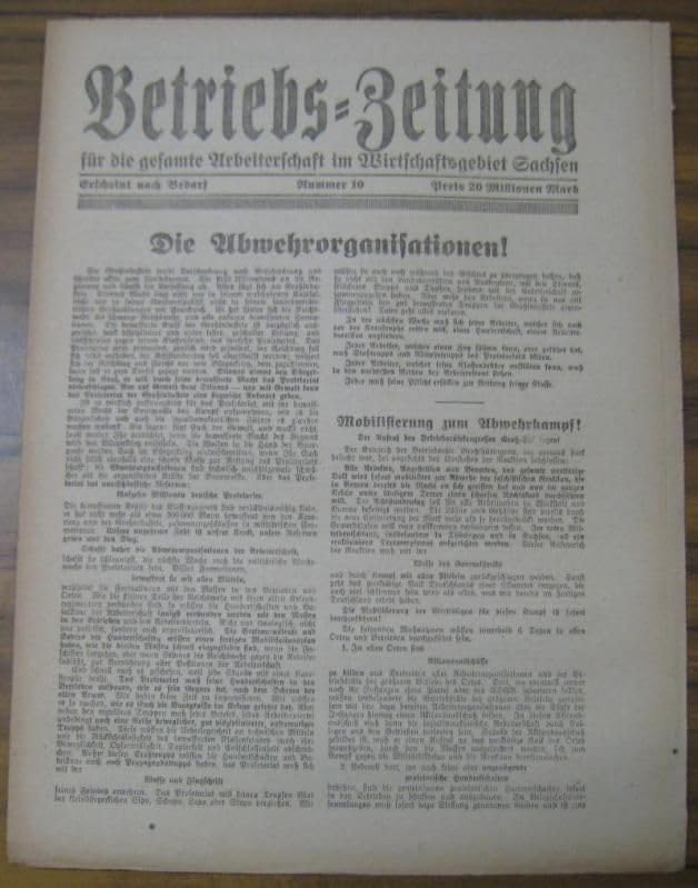 Betriebs-Zeitung für die gesamte Arbeiterschaft im Wirtschaftsgebiet Sachsen. Nummer 10.