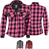 BULLDT Damen Motorradhemd Holzfäller-Look Hemd mit Protektoren, Rosa, 44/2XL