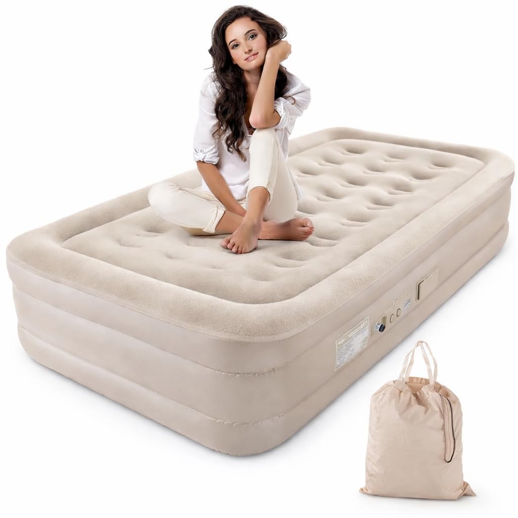 Inflatable Air Mattress Twin Size with Built-in Electric Pump, Elevated Blow Up Bed with Flocked Top and Travel Carry Bag for Home Guests, Camping, and Moving-image-40