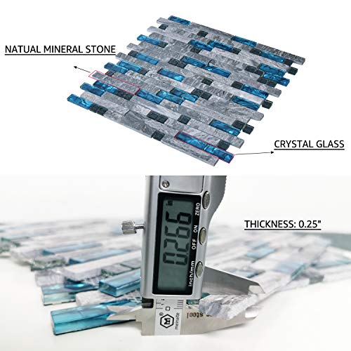 Art3D Grout Decorative Tile, Blue/Gray, Glass, For Kitchen Backsplash Or Bathroom Backsplash (5 Pack) #TOP3