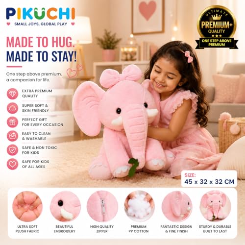Image of Luxury Premium Elephant Plush Soft Toy, Pink, 45 CM