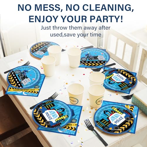 Image of 100 Pcs Police Party Plates and Napkins Party Supplies Police Birthday Party Tableware Set Police Officer and Car Party Decorations Favors for Police Theme Party Serves 25