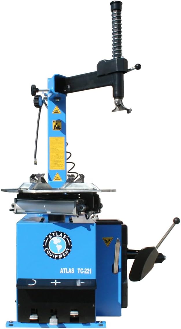 ATLAS Automotive Equipment TC221 Tire Changer, Rim Clamp, Swing Arm, Air Jaws, Powerful Bead Breaker, Adjustable Jaws, Three Positions, Inflation Gun, Gauge, Accessory Kit, Efficient Home, Garage Use