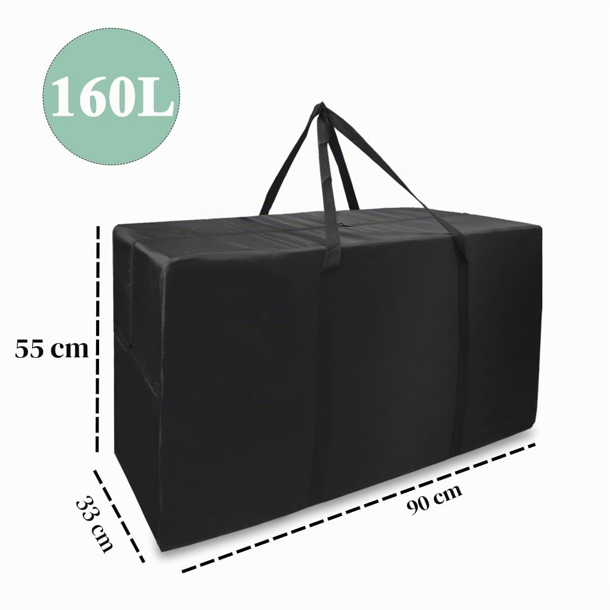 Borse Stoccaggio 160L 90x55x33Cm XXL Borsa Porta Cuscini da Esterno Nero