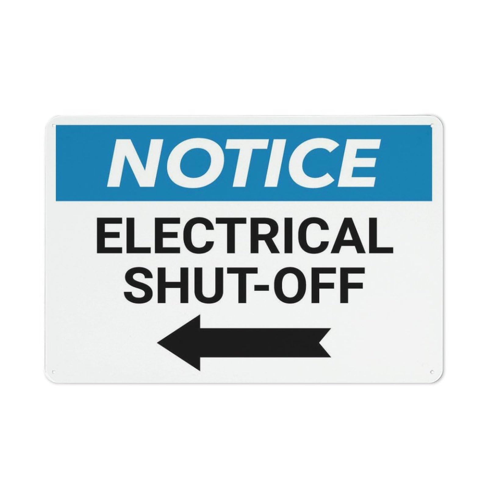 Xewazd A51 8"X12" Aluminum Metal Notice Sign - Electrical Shut-Off (Landscape, With Left Arrow) | Safety Notice Plate