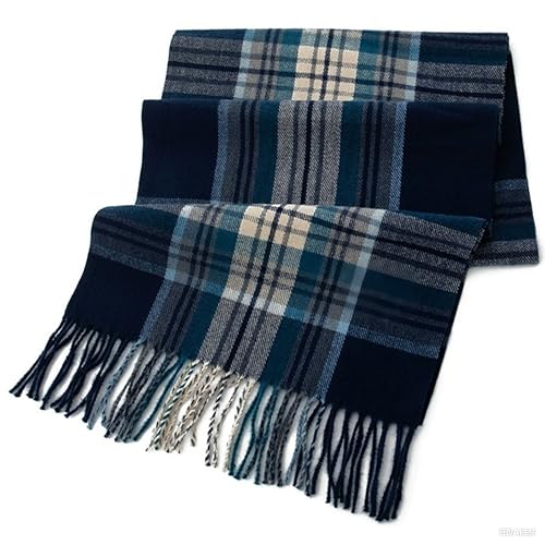 Mawjom Écharpe tartan écossais d'hiver pour temps froid, imitation cachemire doux avec franges pour femme, bleu, 15"x79"