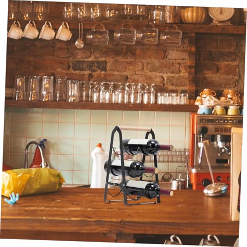 Soporte moderno para botellas de vino de hierro y madera miniatura 6