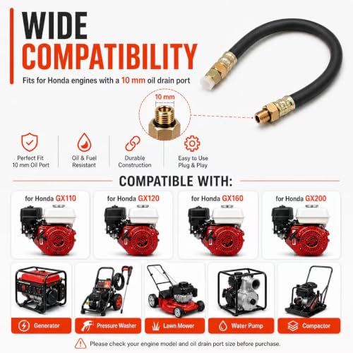 Image of HON1010 10mm Oil Drain Hose Compatible with Hon-da GX110, GX120, GX160, GX200 GX240, GX270, GX340, GX390, GC160 Series Engines M10x1.25 mm (2-Pack)