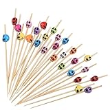 LOMIMOS 150pcs Halloween Skeleton Drink Topper, Colorful Cocktail Stick with Wood Toothpick for Cupcake Pool Party Ice Cream Fruit (4.7in)