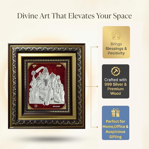 Image of ARTSMINE-Silver Shiv Parivar Wall Frame - 999 Silver Art | Premium Finish | Spiritual Home Decor|Ideal for Pooja & Gifting - 1 Unit