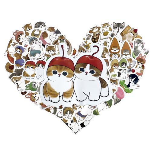 100 Pcs Cute Cat Stickers for Water Bottles, with Funny Lemon,Strawberry Pattern Elements, Kawaii Cartoon Decal Pack, Laptop, Skateboard, DIY Crafts