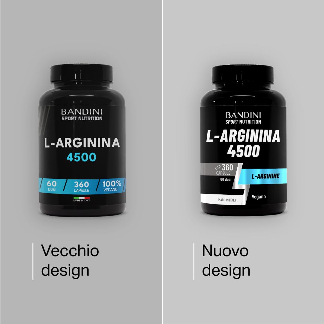 Bandini® L-Arginina 4.500 mg 360 Capsule Alto Dosaggio - Pura L-arginine HCL - Integratore Alimentare Sportivo senza Additivi non Necessari - Qualità Italiana - Alternativa a polvere o compresse
