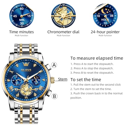 Image of OLEVS Watches for Men Luxury Dress Stainless Steel Waterproof Chronograph