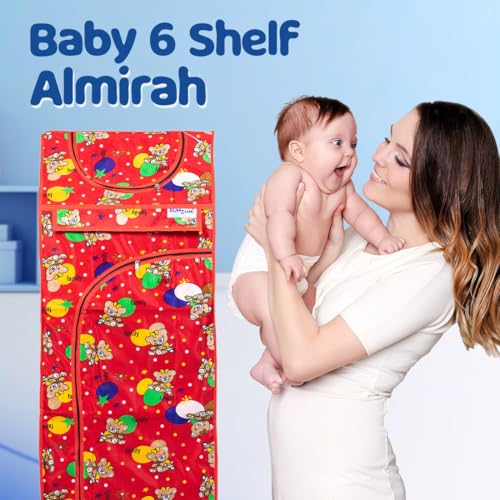 Image of Bumtum Baby Wardrobe Multipurpose 6 Shelve |Foldable Almirah| Baby Wardrobe for Clothes Storage | Baby Wardrobe Cover | Baby Almirah with Wheels (Red)