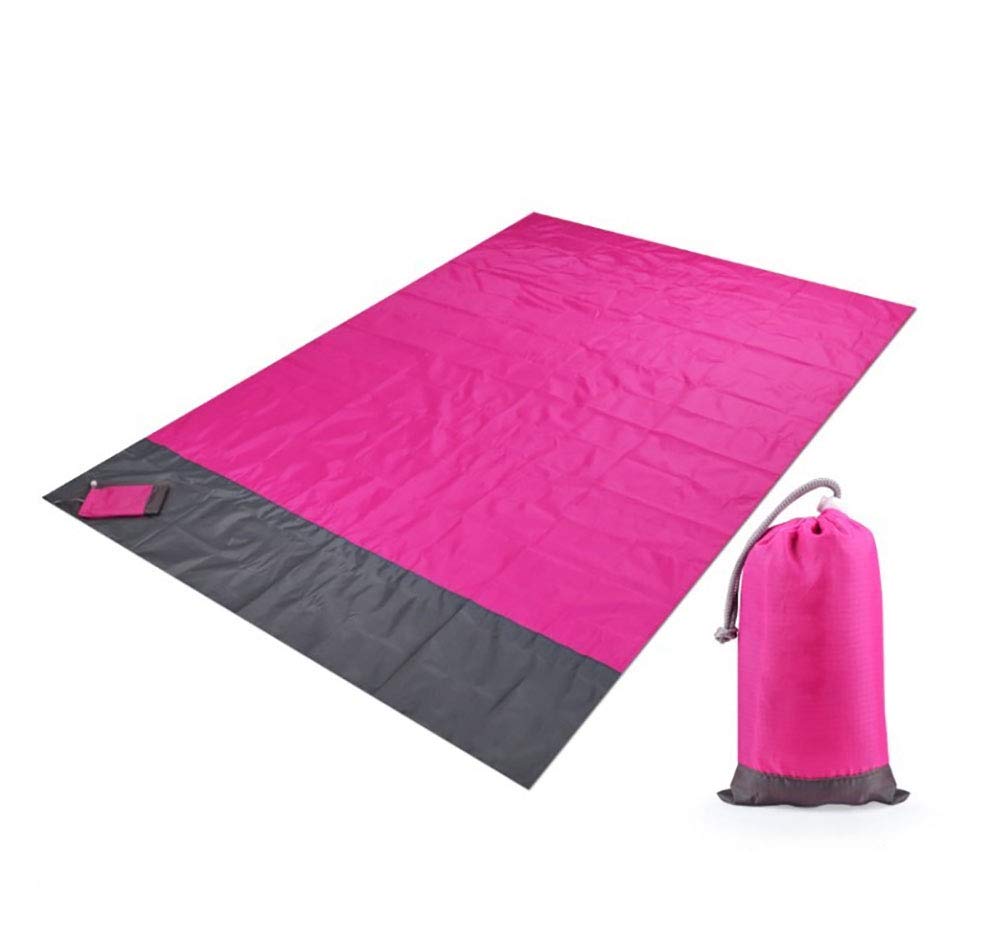 UCARE Picnic Outdoor Blankets Picnic Handy Mat Tote Spring Summer Extra Large Foldable Beach Blanket Washable Portable Camping on Grass Waterproof Sandproof (82.6”x 78.7”(L x W), Rose Red)