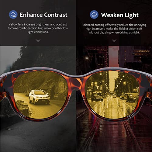 Br'Guras Night Driving Glasses Fit Over Prescription Glasses Anti Glare Oversized Cat Eye Night Vision Glasses for Men Women4