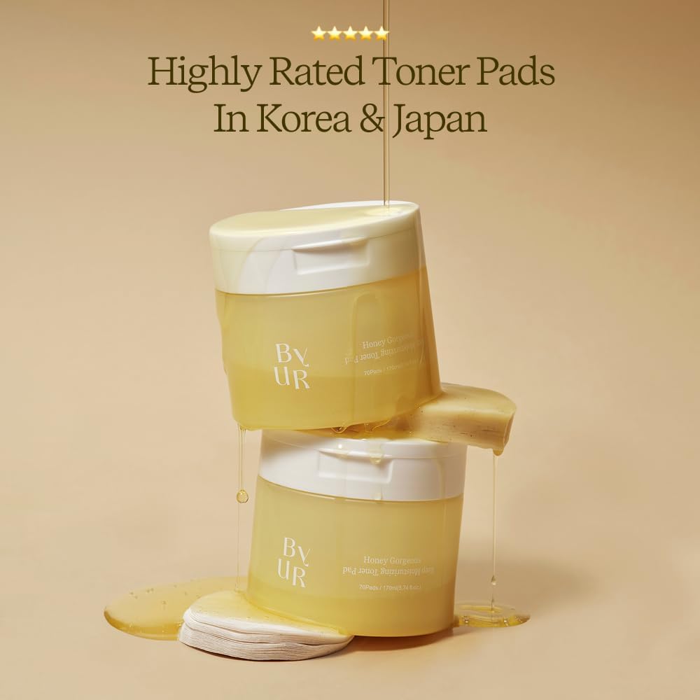 ByUR Honey Gorgeous Keep Moisturizing Toner Pads - Deeply Hydrating, Firming & Elasticity Care for Dry Skin, Honey & Ceramides, 100% Organic Cotton Facial Daily Pore Care Korean Skincare (70 Count) - Image 2