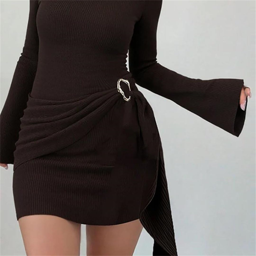 Vestido corto de fiesta ajustado de manga larga con cuello alto para mujer