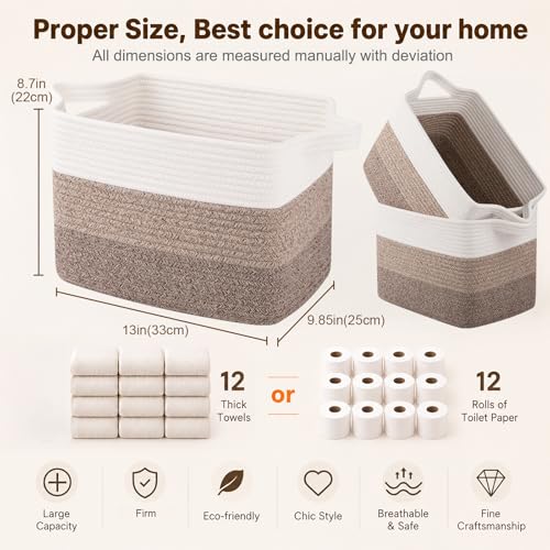Image of OIAHOMY Storage Basket, Woven Baskets for Storage, Cotton Rope Basket for toys,Towel Baskets for Bathroom - Pack of 9, Gradient Yellow