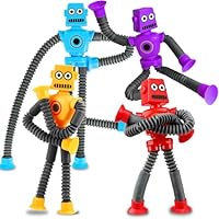 Christmas Stocking Stuffers Gift for Toddlers Kid Boy Grandkid Year Old Ages 3 4 5 6 7 8 9, Robot Sensory Travel Toys 4Pcs Airplane Autism Pop Tube Suction Fidget Toys Autistic Easter Basket Valentine