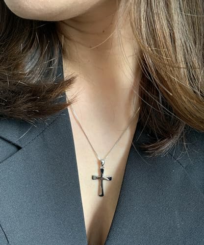 Sterling Silver Cross Necklace for Women 925 Sterling Silver Polished Curved Cross Pendant Necklace Handmade Crosses Religious Jewelry Gift3