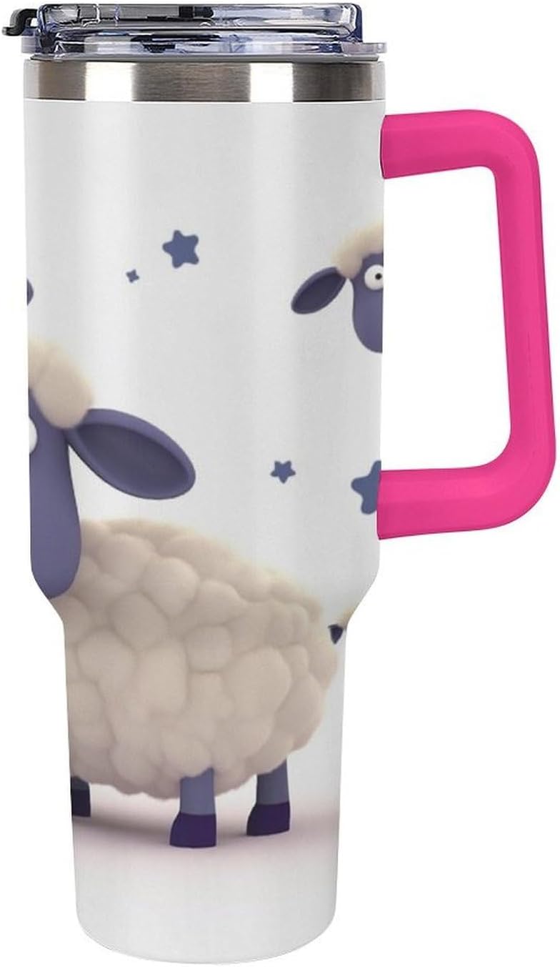 Sheep Travel Coffee Mug Reusable Durable Stainless Steel Insulated Tumbler with Handle And Straw Leak Resistant Portable Thermal Cup Gifts for Men Women 40 Oz
