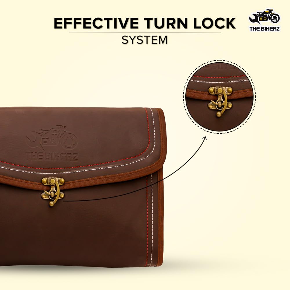 THE BIKERZ Motorcycle Side Bags | Saddle Bags | Solo Bag | Waterproof Luggage Leatherette Bag | Compatible with All Bikes (Dark Brown)