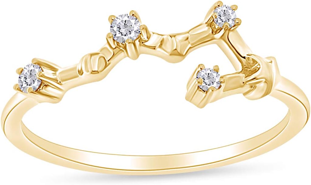 AFFY 1/10 Carat Natural Round Diamond Celestial Star Horoscope Astrology Zodiac Sign Ring In 14k Yellow Gold Over Sterling Silver (0.1 Cttw, H-I Color, I1-I2 Clarity)