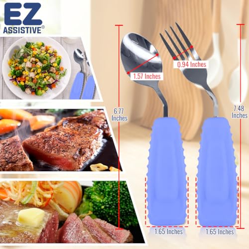 Adaptive Utensils Set – Ergonomic Angled Fork & Spoon for Parkinson's, Tremors, and Stroke Recovery – Weighted Utensils for Hand Tremors, Non-Slip Silicone Grip, Dishwasher Safe - Image 6